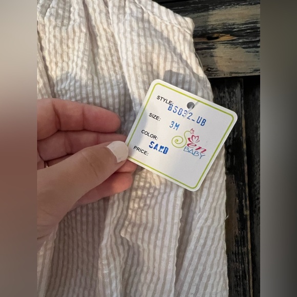 White + Tan Seersucker Bubble Sen Baby by Remember Nguyen - Picture 3 of 4